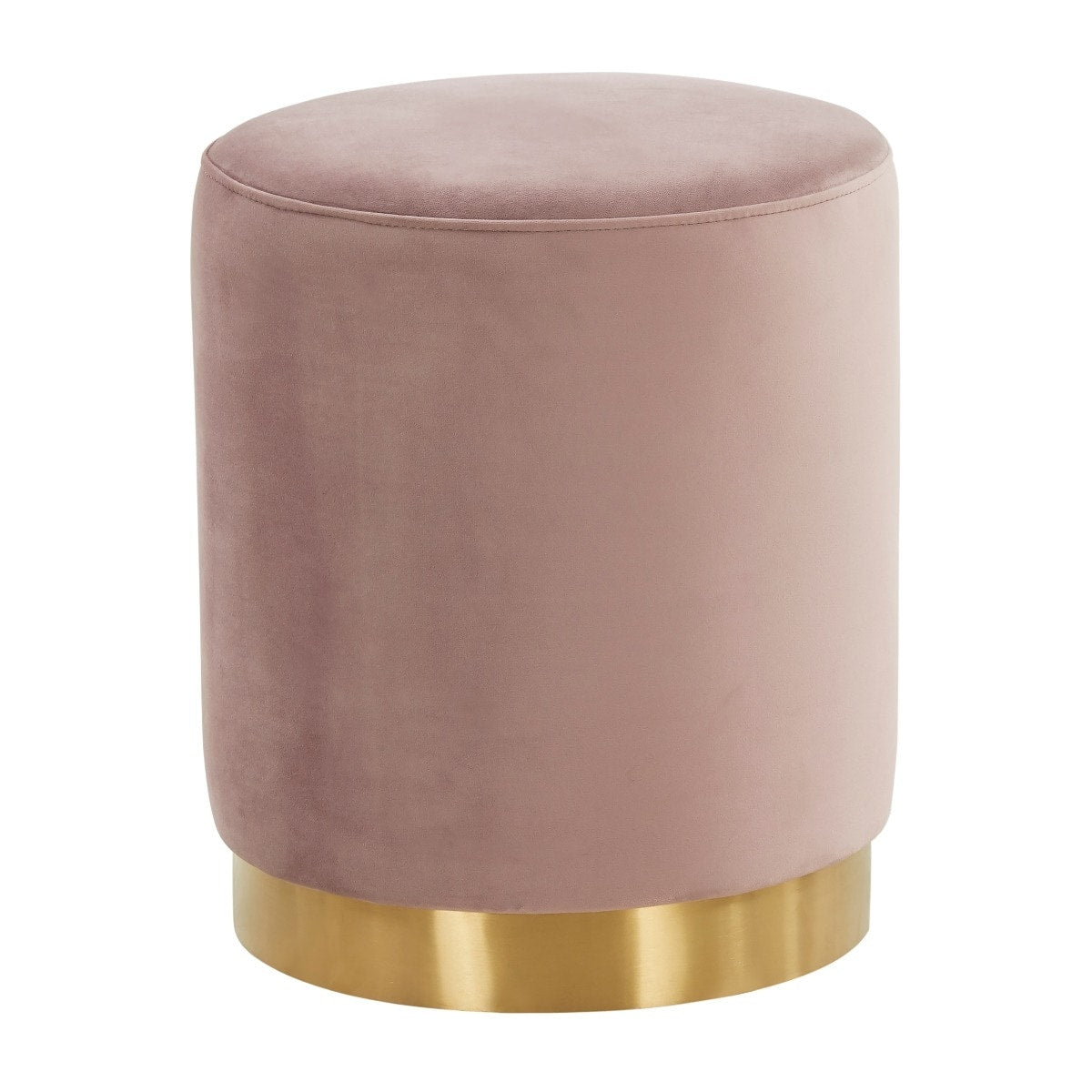 LeisureMod Remmey 16" Round Modern Velvet Vanity Ottoman W/Gold Base