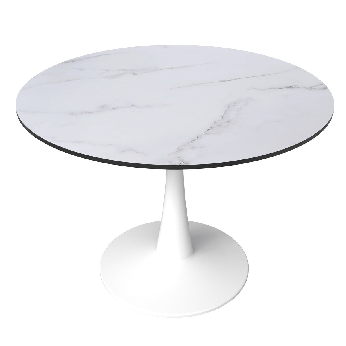 LeisureMod Bristol 40" Round Dining Table for 4 with MDF Wood Tabletop in White Steel Base for Kitchen & Dining Room