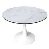LeisureMod Bristol 40" Round Dining Table for 4 with MDF Wood Tabletop in White Steel Base for Kitchen & Dining Room