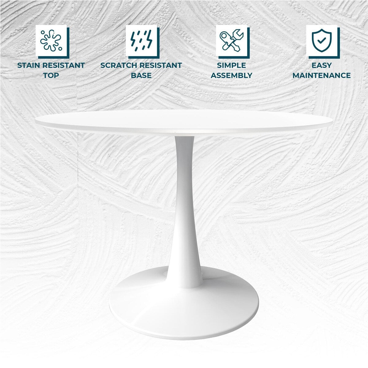 LeisureMod Bristol 40" Round Dining Table for 4 with MDF Wood Tabletop in White Steel Base for Kitchen & Dining Room