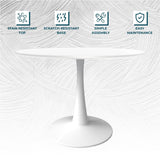 LeisureMod Bristol 40" Round Dining Table for 4 with MDF Wood Tabletop in White Steel Base for Kitchen & Dining Room
