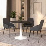 LeisureMod Bristol 40" Round Dining Table for 4 with MDF Wood Tabletop in White Steel Base for Kitchen & Dining Room