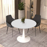 LeisureMod Bristol 40" Round Dining Table for 4 with MDF Wood Tabletop in White Steel Base for Kitchen & Dining Room