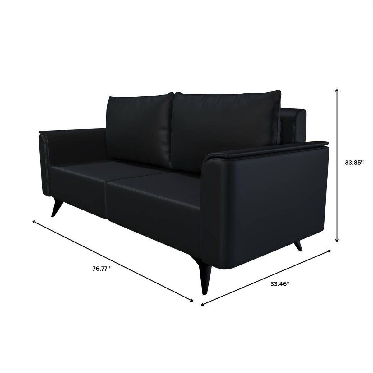 Rusk 3-Seater Leather Sofa Couch with Steel Legs and Removable Cushions for Living Room & Bedroom