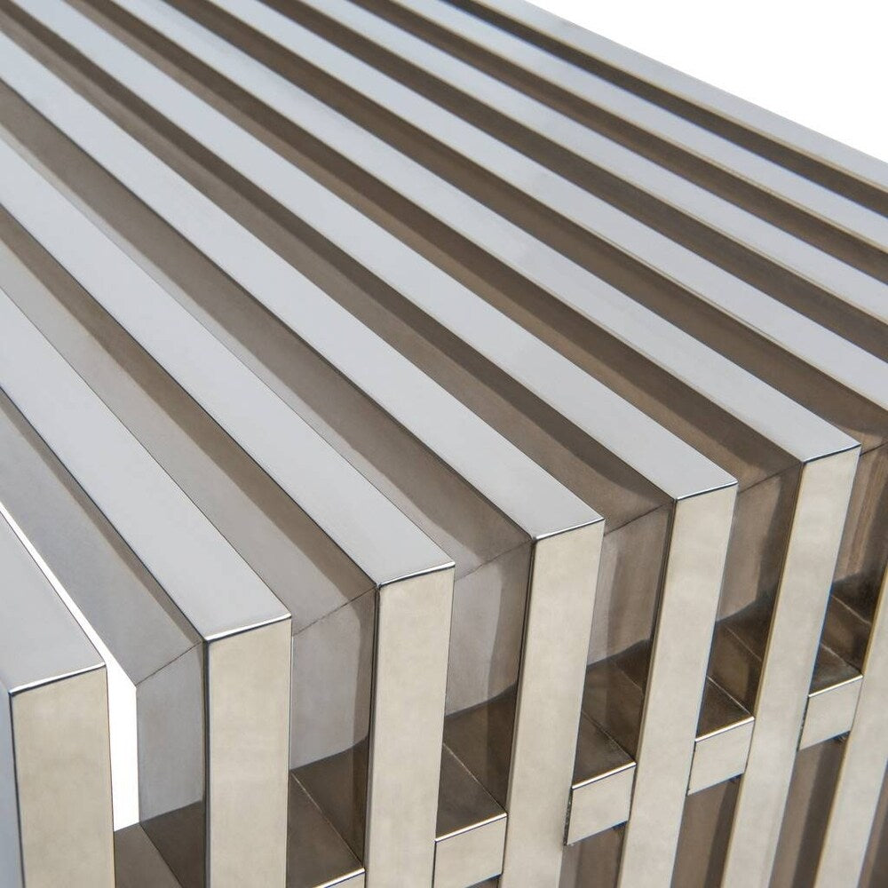 LeisureMod Sage Gridiron Large Polished Stainless Steel Bench