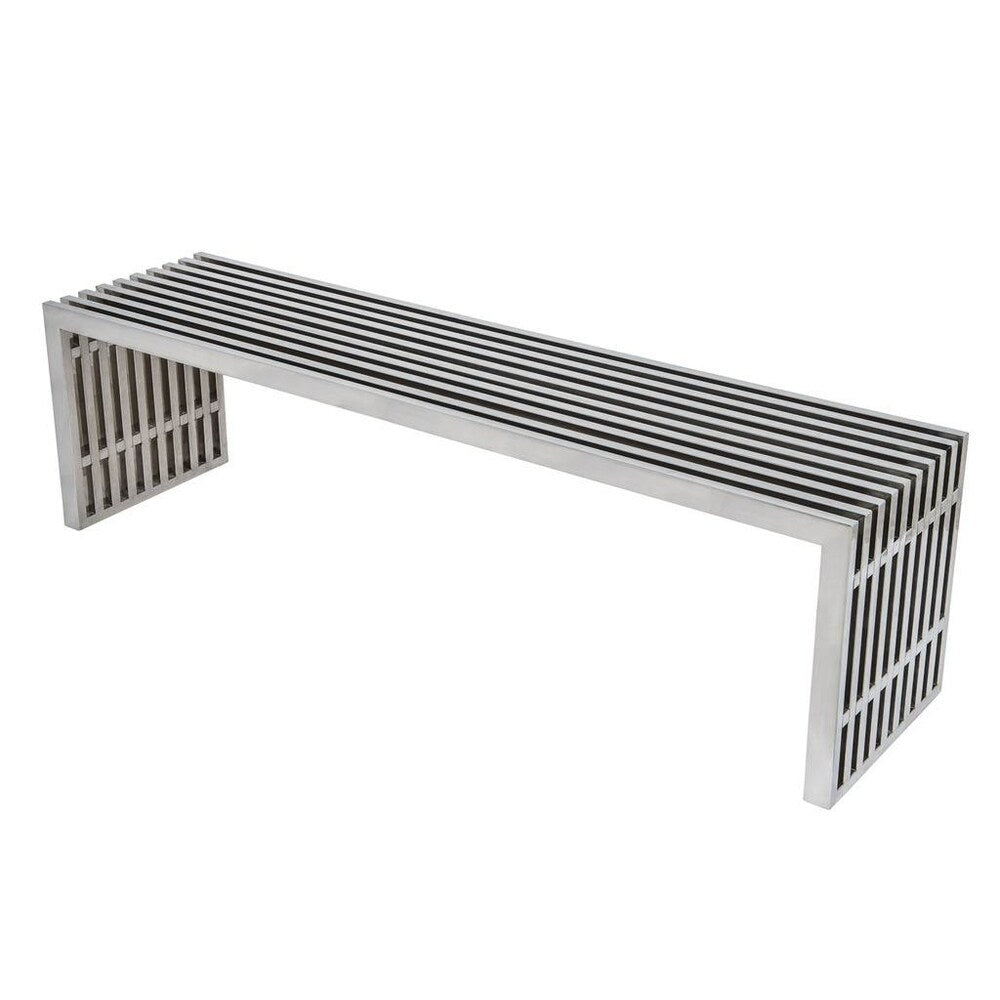 LeisureMod Sage Gridiron Large Polished Stainless Steel Bench
