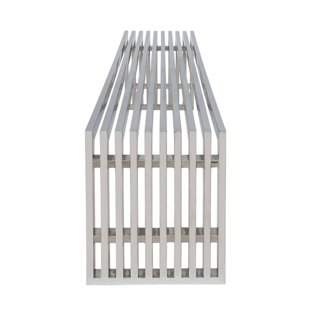 LeisureMod Sage Gridiron Large Polished Stainless Steel Bench
