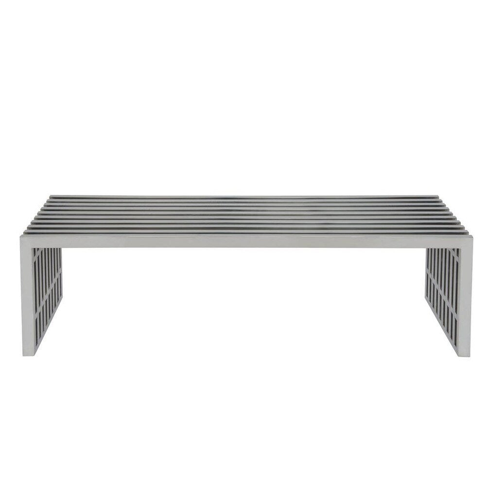 LeisureMod Sage Gridiron Large Polished Stainless Steel Bench