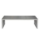 LeisureMod Sage Gridiron Large Polished Stainless Steel Bench