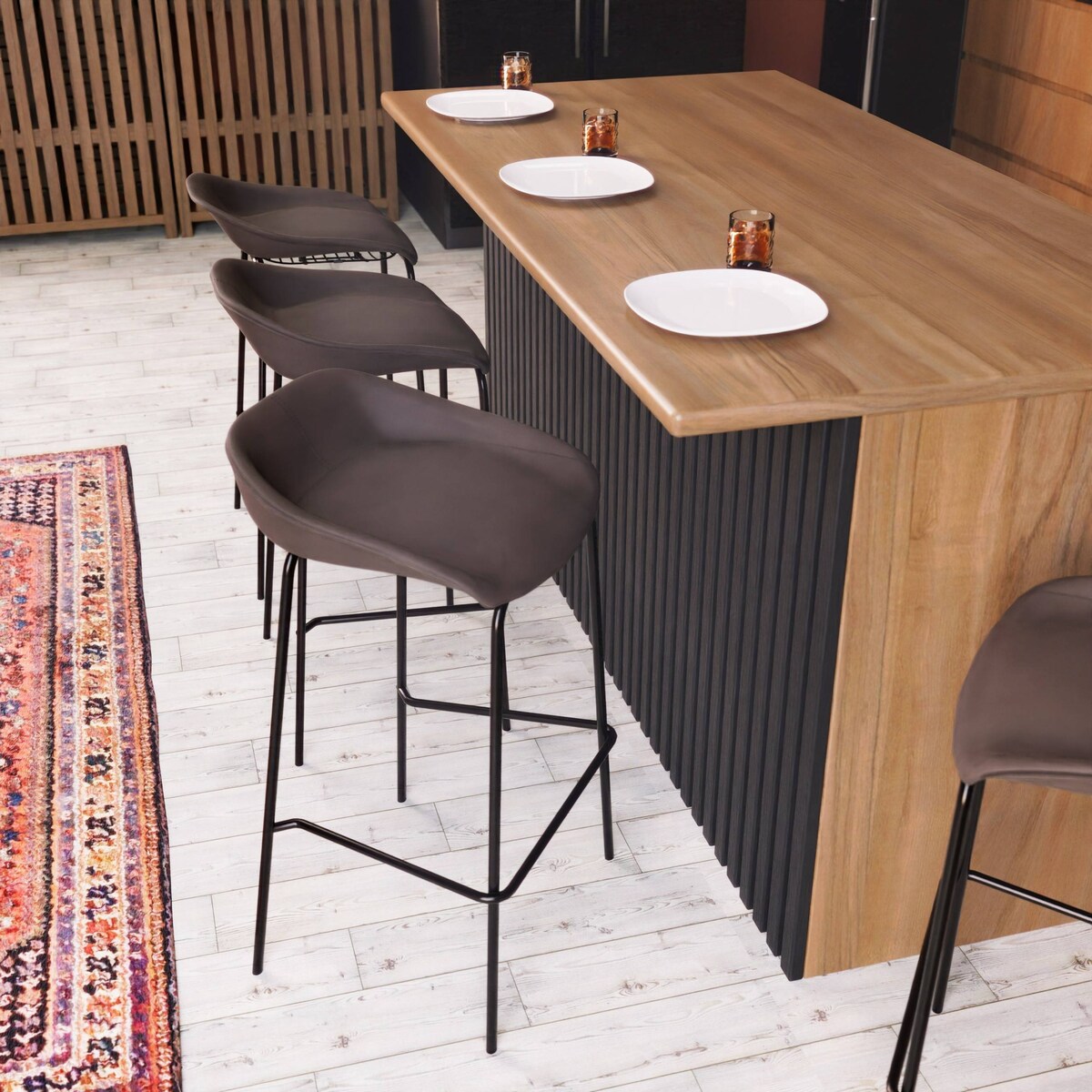 Leather Barstool with Powder-Coated Iron Frame Set of 2 Servos Series