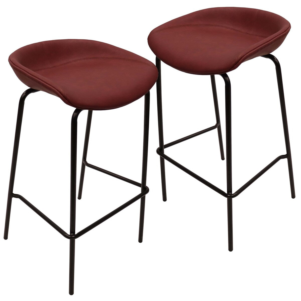 Leather Barstool with Powder-Coated Iron Frame Set of 2 Servos Series
