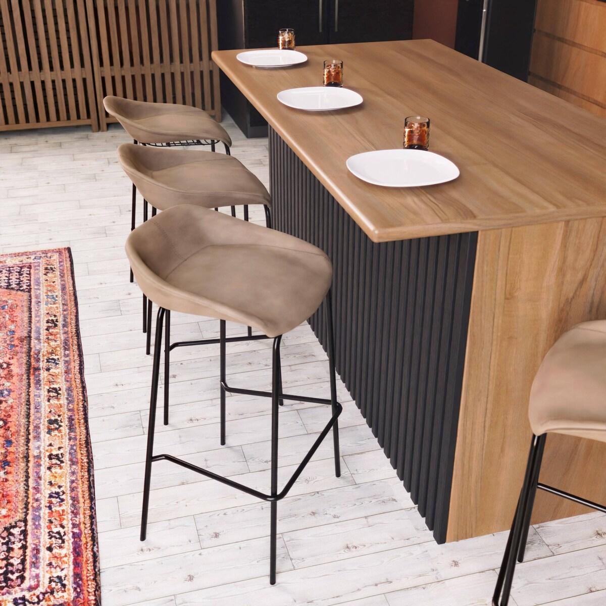 Leather Barstool with Powder-Coated Iron Frame Set of 2 Servos Series