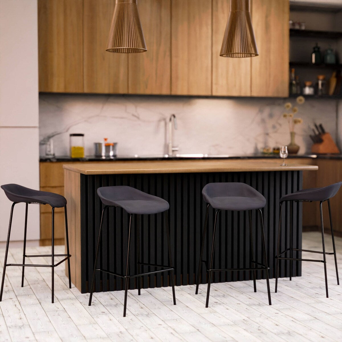 Leather Barstool with Powder-Coated Iron Frame Servos Series