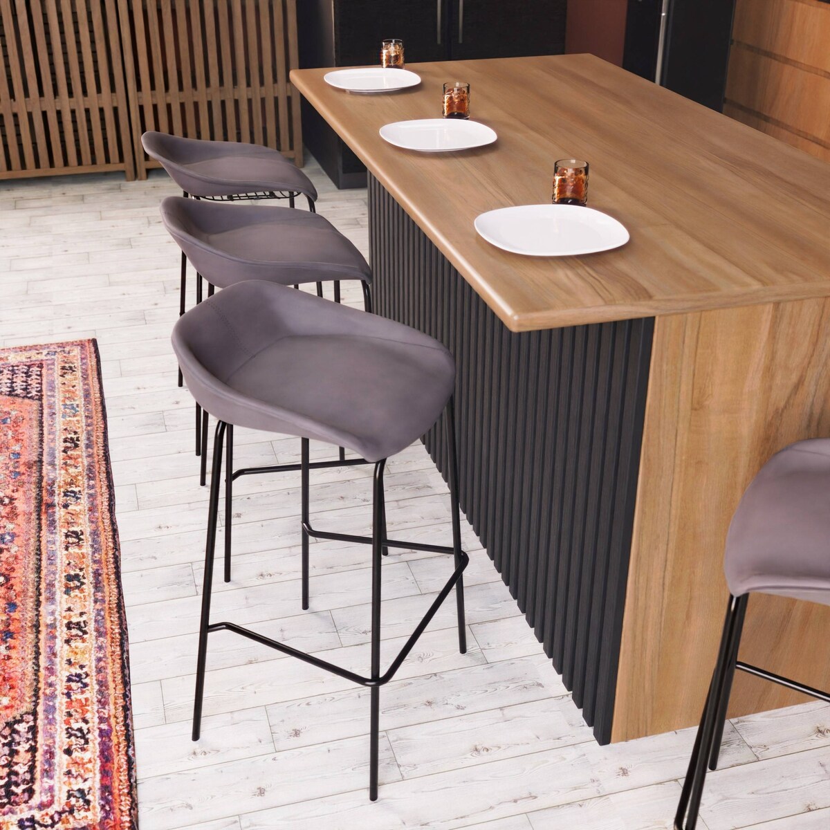 Leather Barstool with Powder-Coated Iron Frame Servos Series