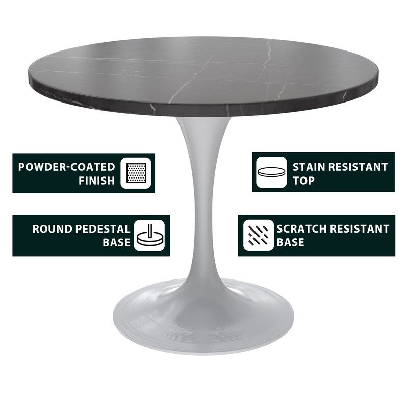 Verve Dining Table with a 36" Round Tabletop in White Steel Pedestal