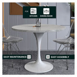 Verve Dining Table with a 36" Round Tabletop in White Steel Pedestal