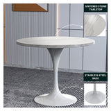 Verve Dining Table with a 36" Round Tabletop in White Steel Pedestal
