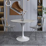 Verve Dining Table with a 36" Round Tabletop in White Steel Pedestal