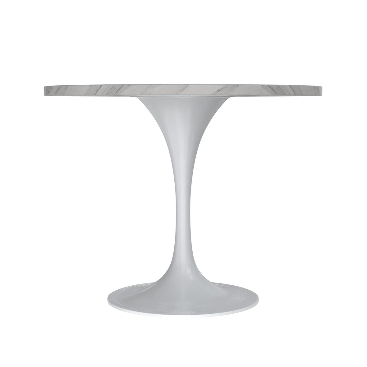 Verve Dining Table with a 36" Round Tabletop in White Steel Pedestal