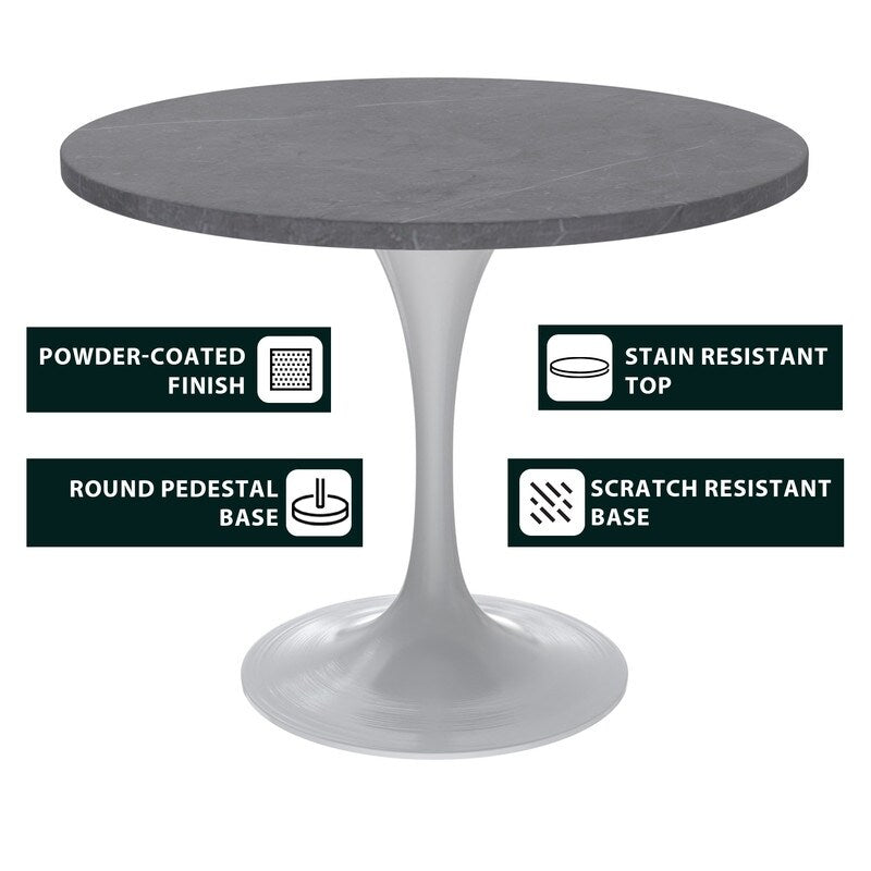 Verve Dining Table with a 36" Round Tabletop in White Steel Pedestal
