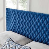Lemont Diamond Shaped Blue Velvet Upholstered Full/Queen Size Headboard