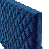 Lemont Diamond Shaped Blue Velvet Upholstered Full/Queen Size Headboard