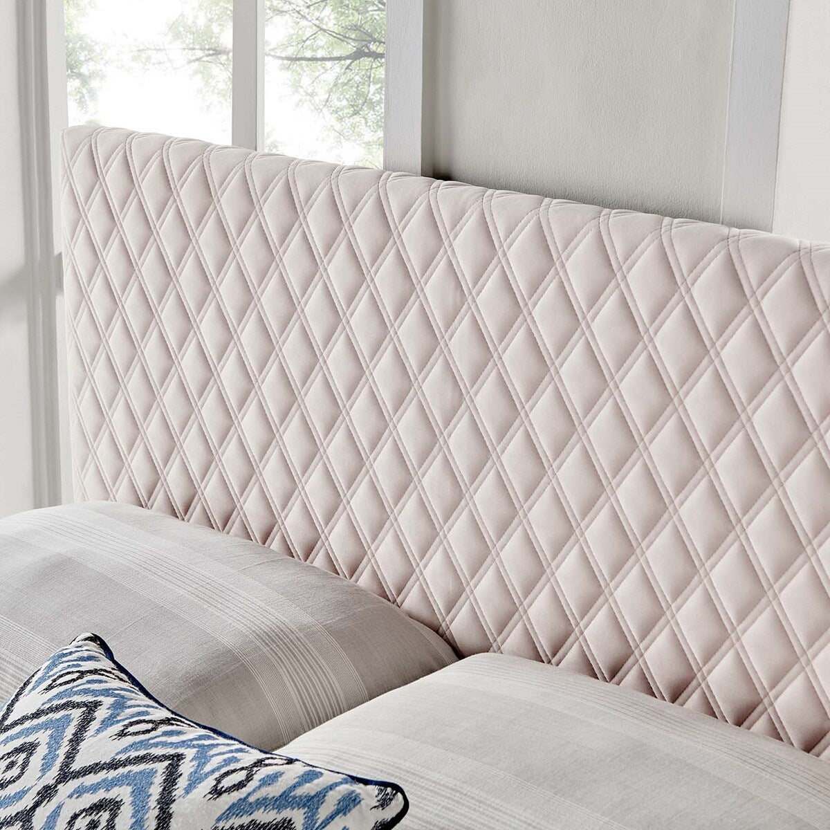 Lemont Diamond Shaped Pink Velvet Upholstered Full/Queen Size Headboard