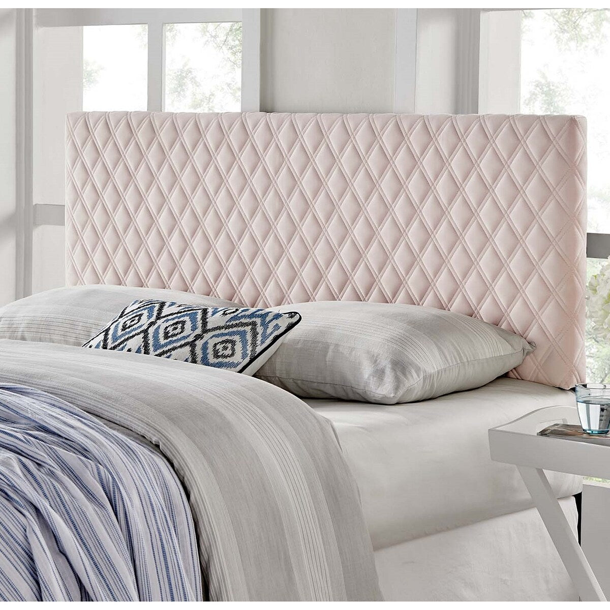 Lemont Diamond Shaped Pink Velvet Upholstered Full/Queen Size Headboard