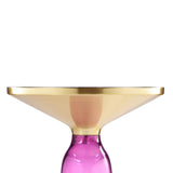Len 21 Inch Side End Table, Purple Blown Glass Bell Base, Funnel Gold Steel