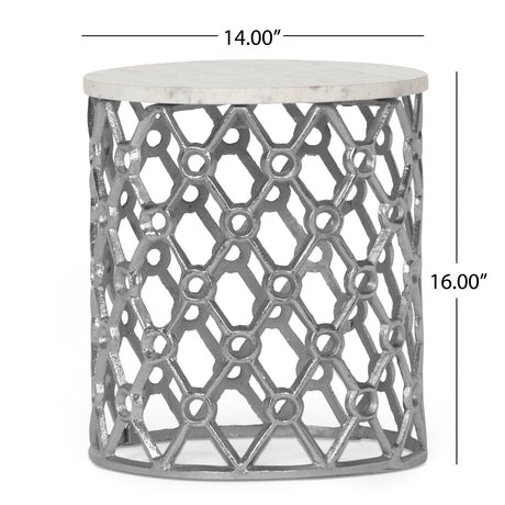 Lenhart Modern Glam Handcrafted Marble Top Aluminum Side Table by Christopher Knight Home - 14.00" L x 14.00" W x 16.00" H