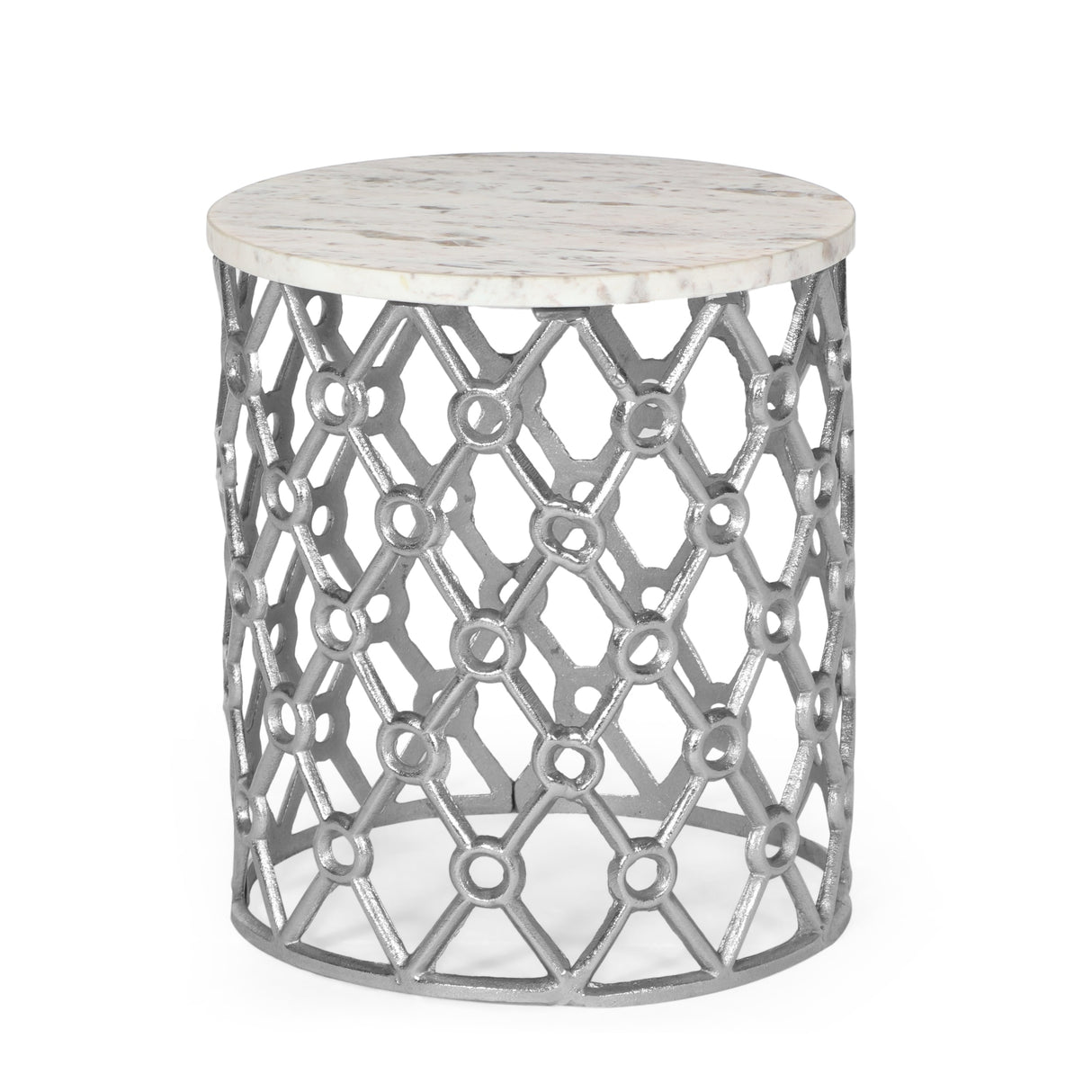 Lenhart Modern Glam Handcrafted Marble Top Aluminum Side Table by Christopher Knight Home - 14.00" L x 14.00" W x 16.00" H