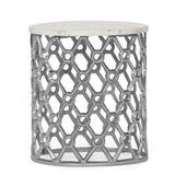 Lenhart Modern Glam Handcrafted Marble Top Aluminum Side Table by Christopher Knight Home - 14.00" L x 14.00" W x 16.00" H