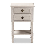 Lenore Country Cottage Farmhouse Whitewashed 2-Drawer Nightstand