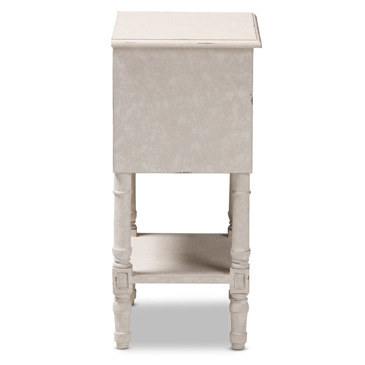 Lenore Country Cottage Farmhouse Whitewashed 2-Drawer Nightstand
