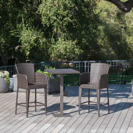 Leo Outdoor 3-piece Wicker 26-inch Square Bar Set by Christopher Knight Home