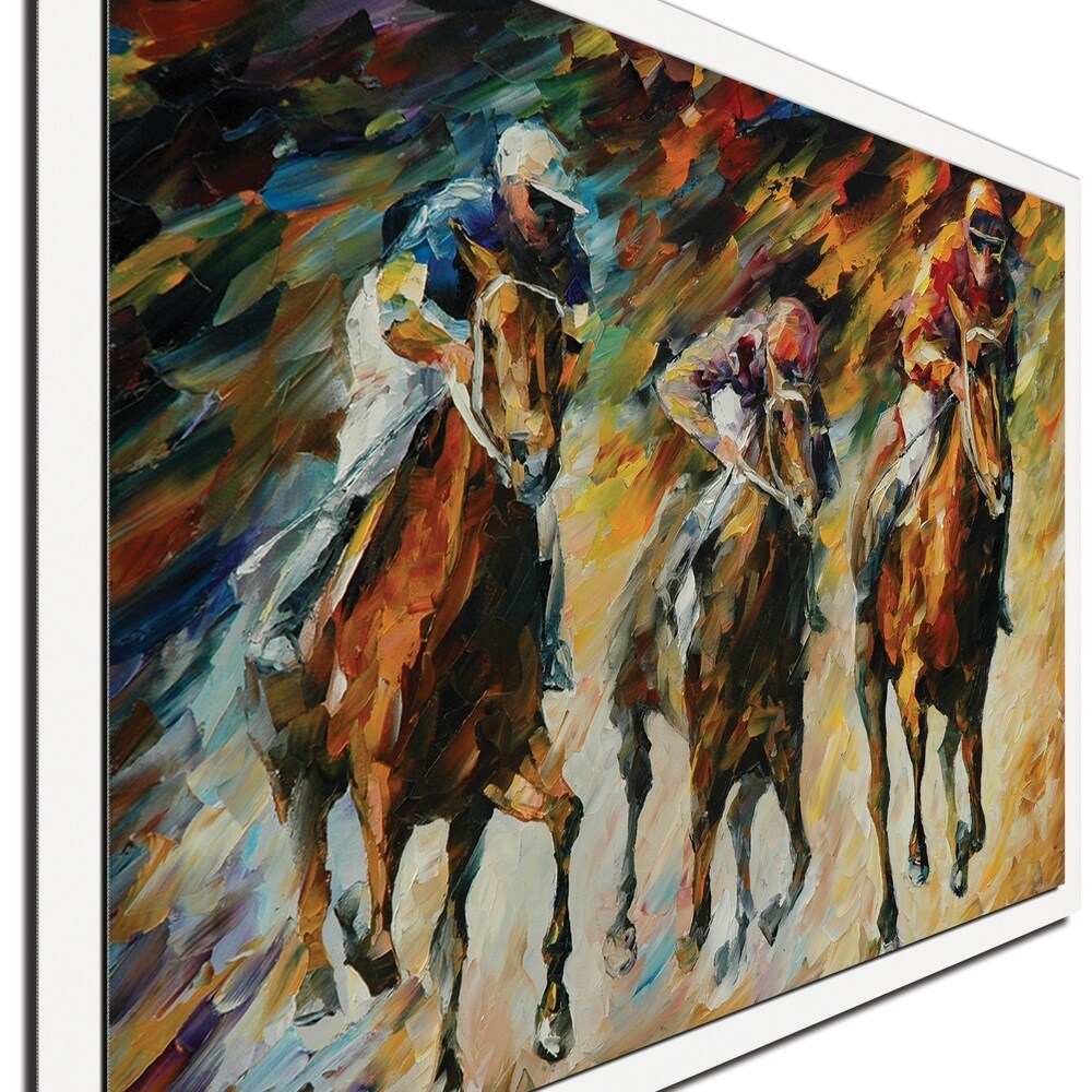 Leonid Afremov 'Instant of Success' Colorful Abstract Horse Race Painting Giclée on Metal