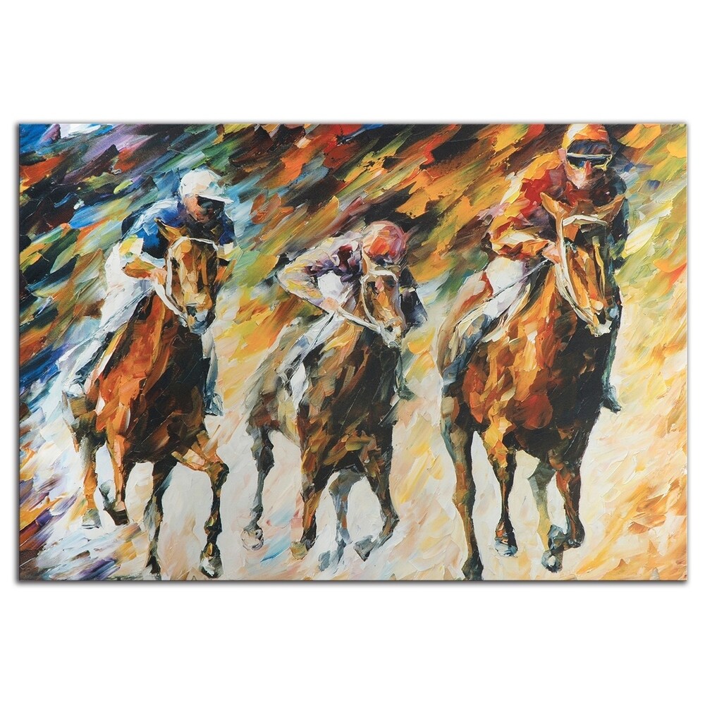 Leonid Afremov 'Instant of Success' Colorful Abstract Horse Race Painting Giclée on Metal