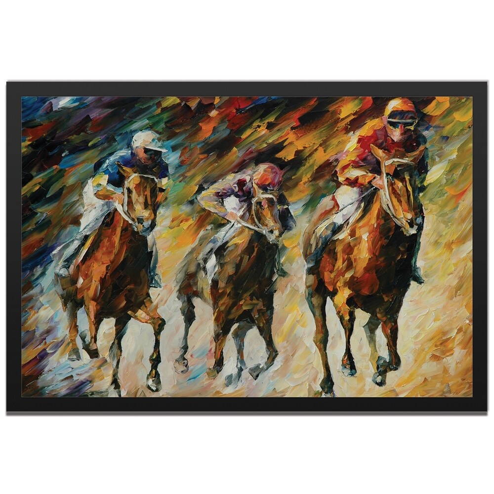 Leonid Afremov 'Instant of Success' Colorful Abstract Horse Race Painting Giclée on Metal