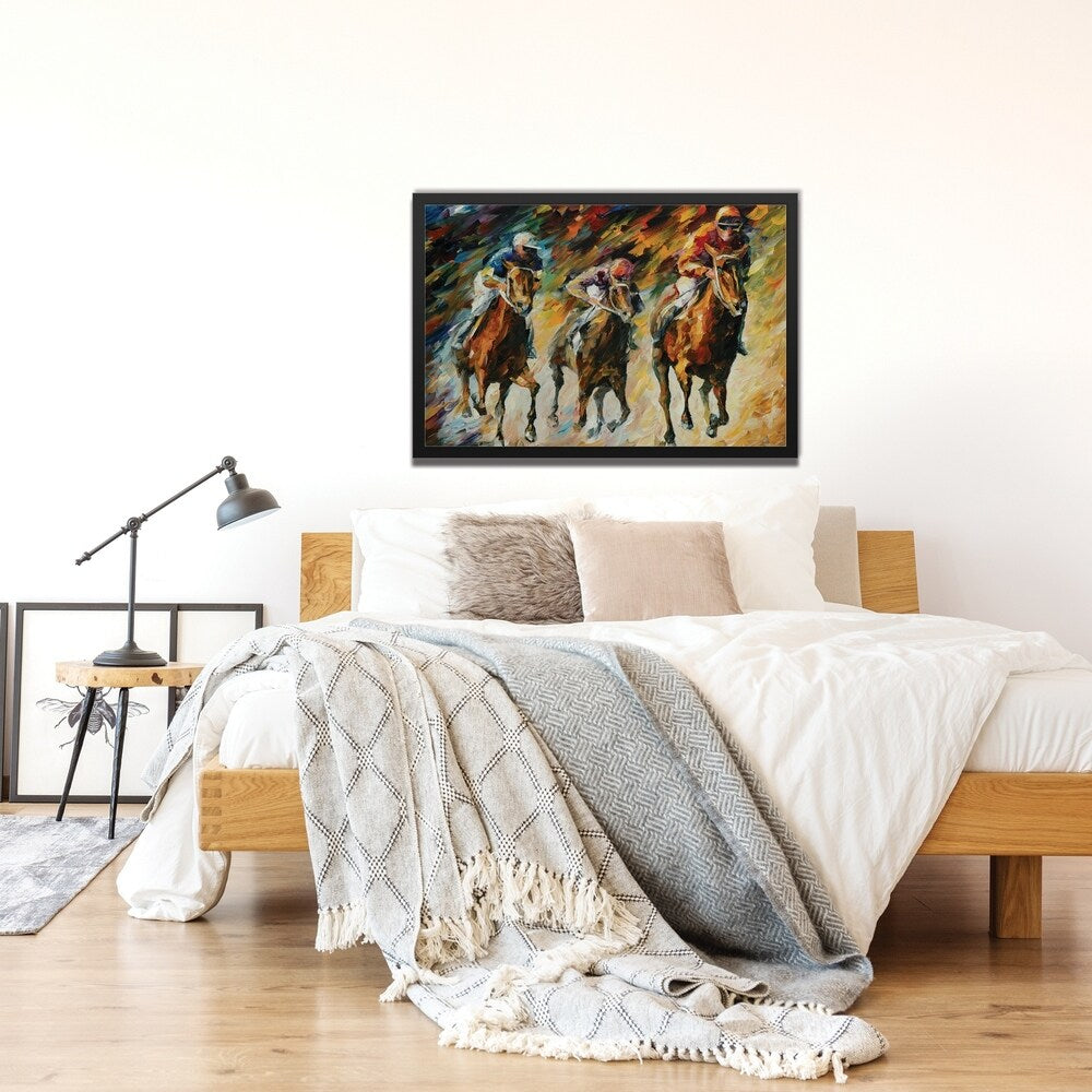 Leonid Afremov 'Instant of Success' Colorful Abstract Horse Race Painting Giclée on Metal