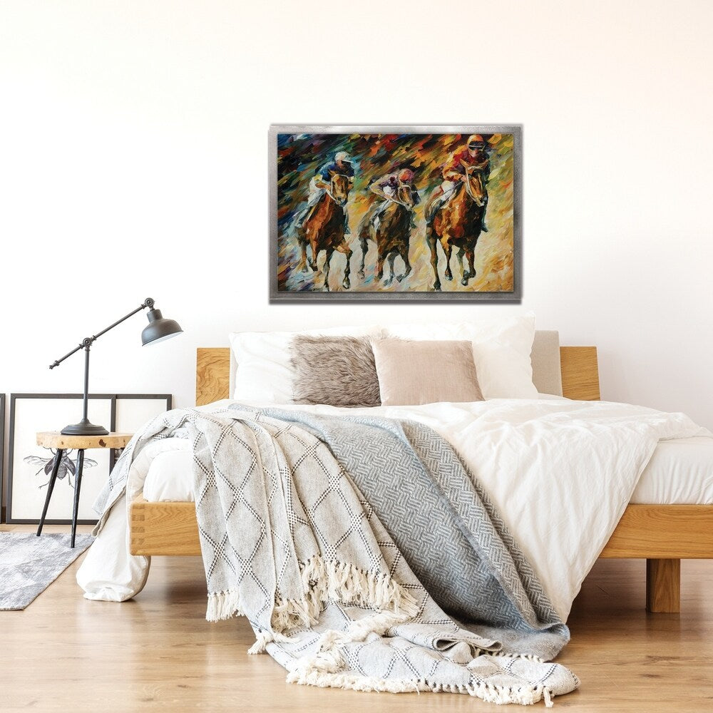 Leonid Afremov 'Instant of Success' Colorful Abstract Horse Race Painting Giclée on Metal