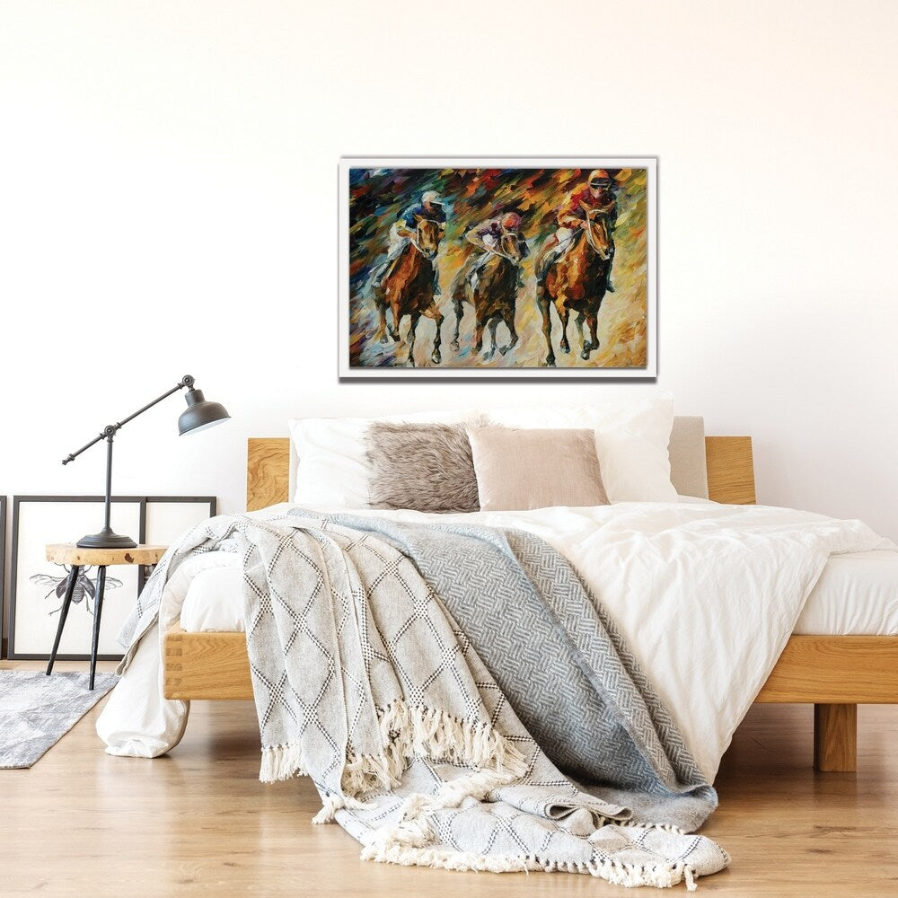 Leonid Afremov 'Instant of Success' Colorful Abstract Horse Race Painting Giclée on Metal