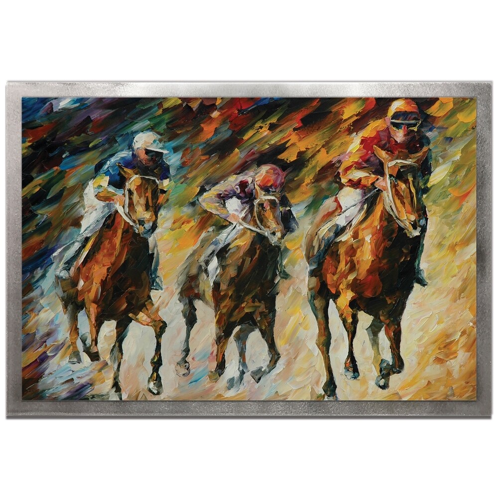 Leonid Afremov 'Instant of Success' Colorful Abstract Horse Race Painting Giclée on Metal