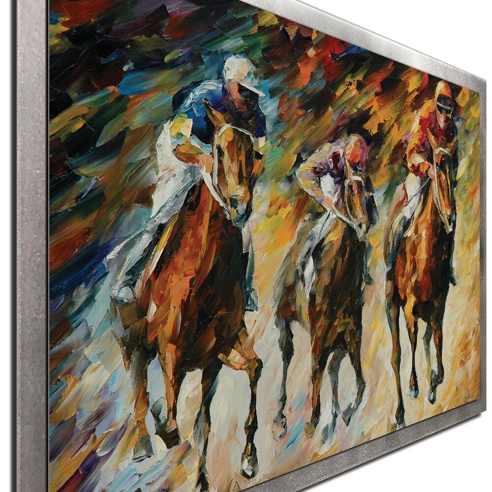 Leonid Afremov 'Instant of Success' Colorful Abstract Horse Race Painting Giclée on Metal