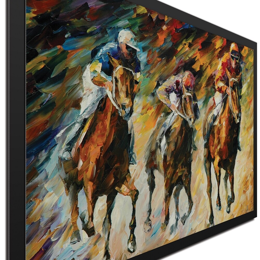 Leonid Afremov 'Instant of Success' Colorful Abstract Horse Race Painting Giclée on Metal