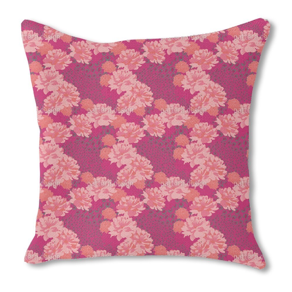 Leopards and Peonies Burlap Pillow Single Sided