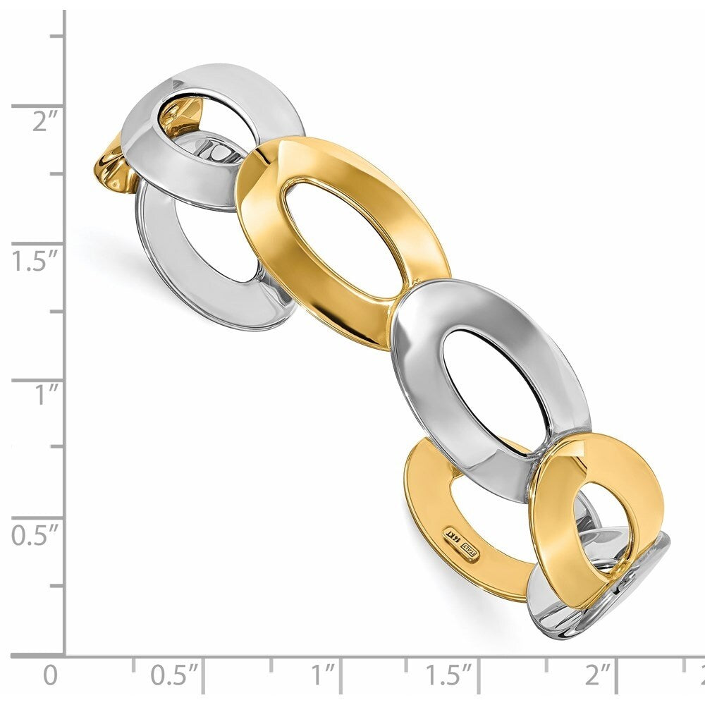 14k Two-tone 14mm Polished Fancy Cuff Bangle Bracelet, "