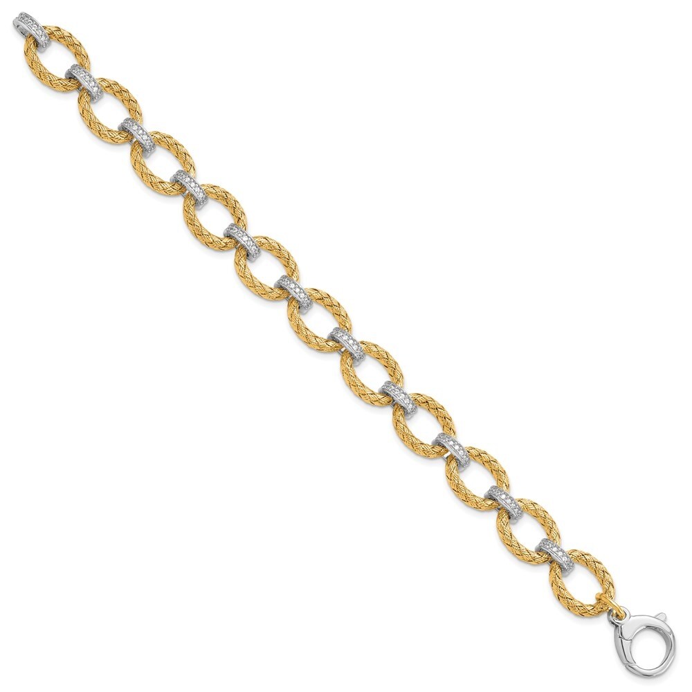 925 Sterling Silver Gold-tone Cubic Zirconia Woven Link Bracelet, 7.25"