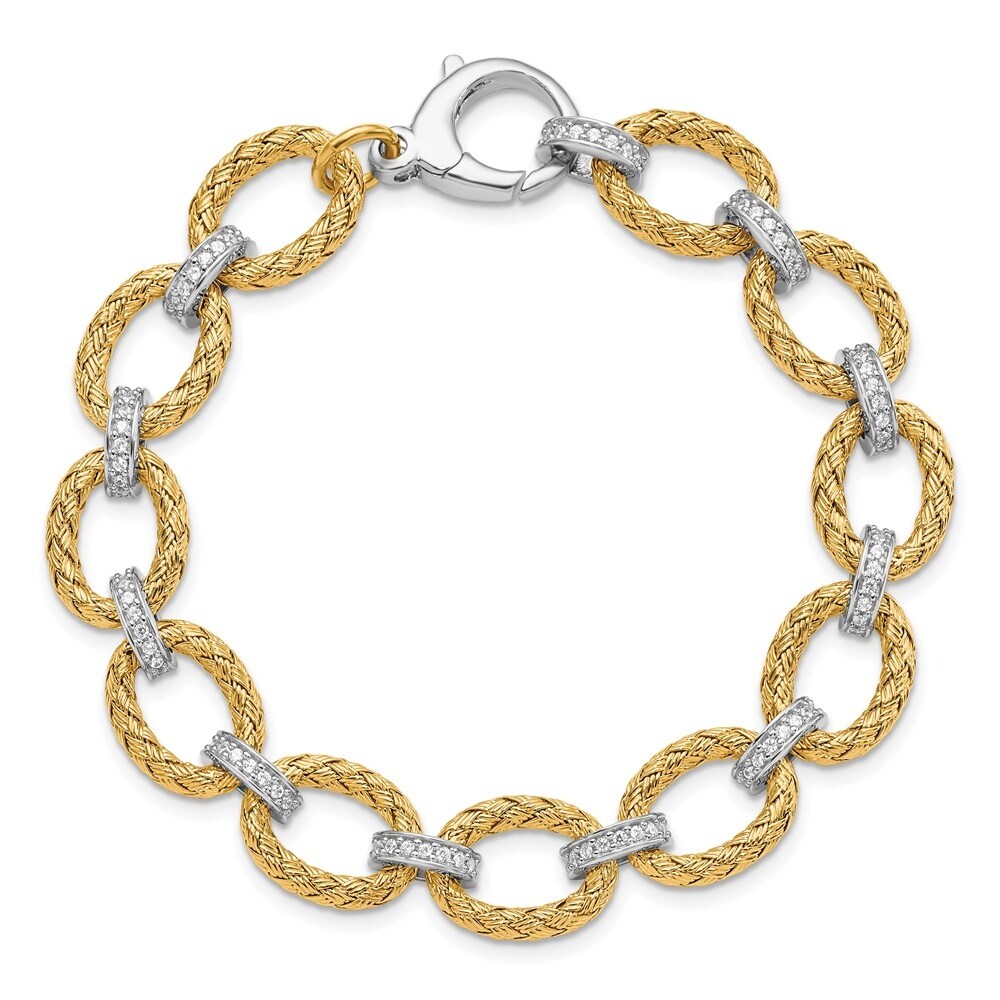 925 Sterling Silver Gold-tone Cubic Zirconia Woven Link Bracelet, 7.25"