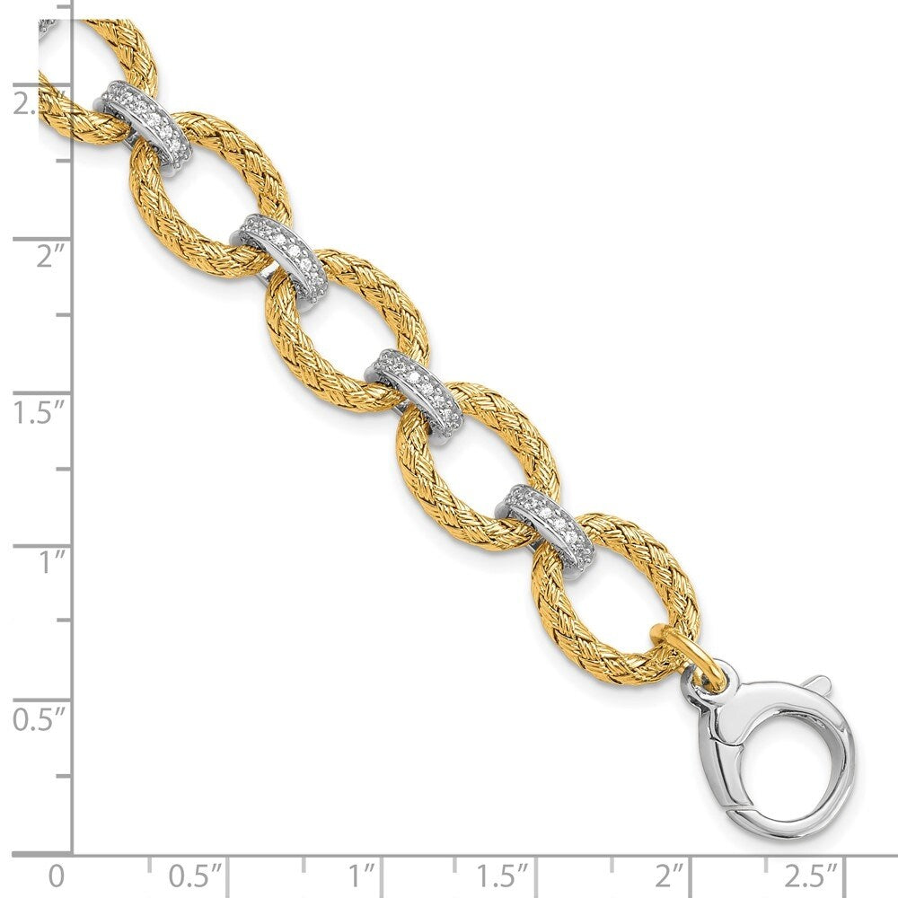 925 Sterling Silver Gold-tone Cubic Zirconia Woven Link Bracelet, 7.25"