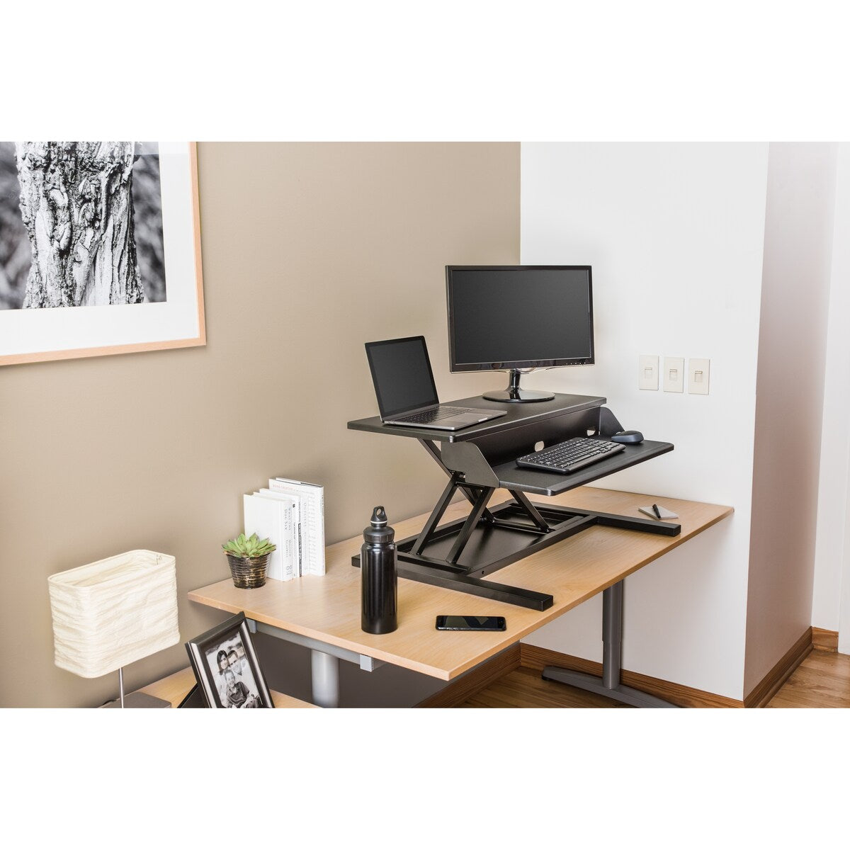Two-Tier Pneumatic Standing Desk Converter - Black